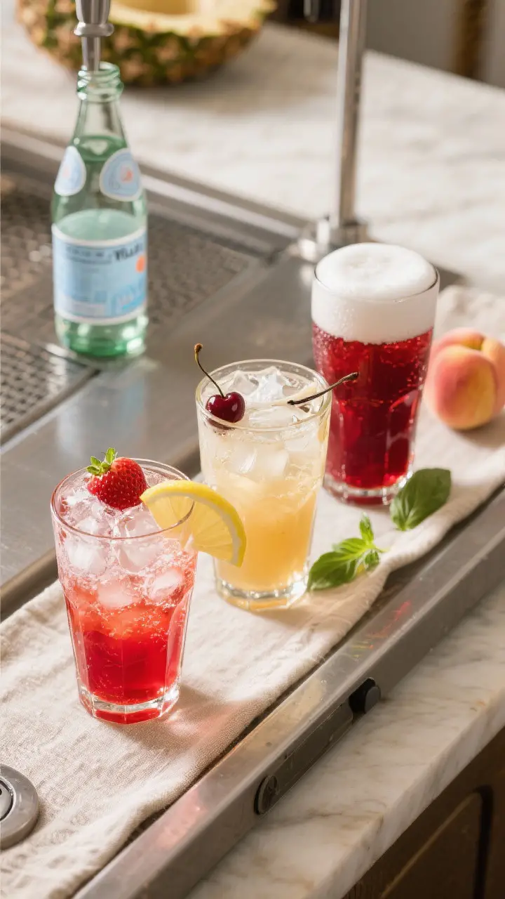 Tasty top view: Overhead shot of a self-serve Italian soda station showcasing the final prepared dri