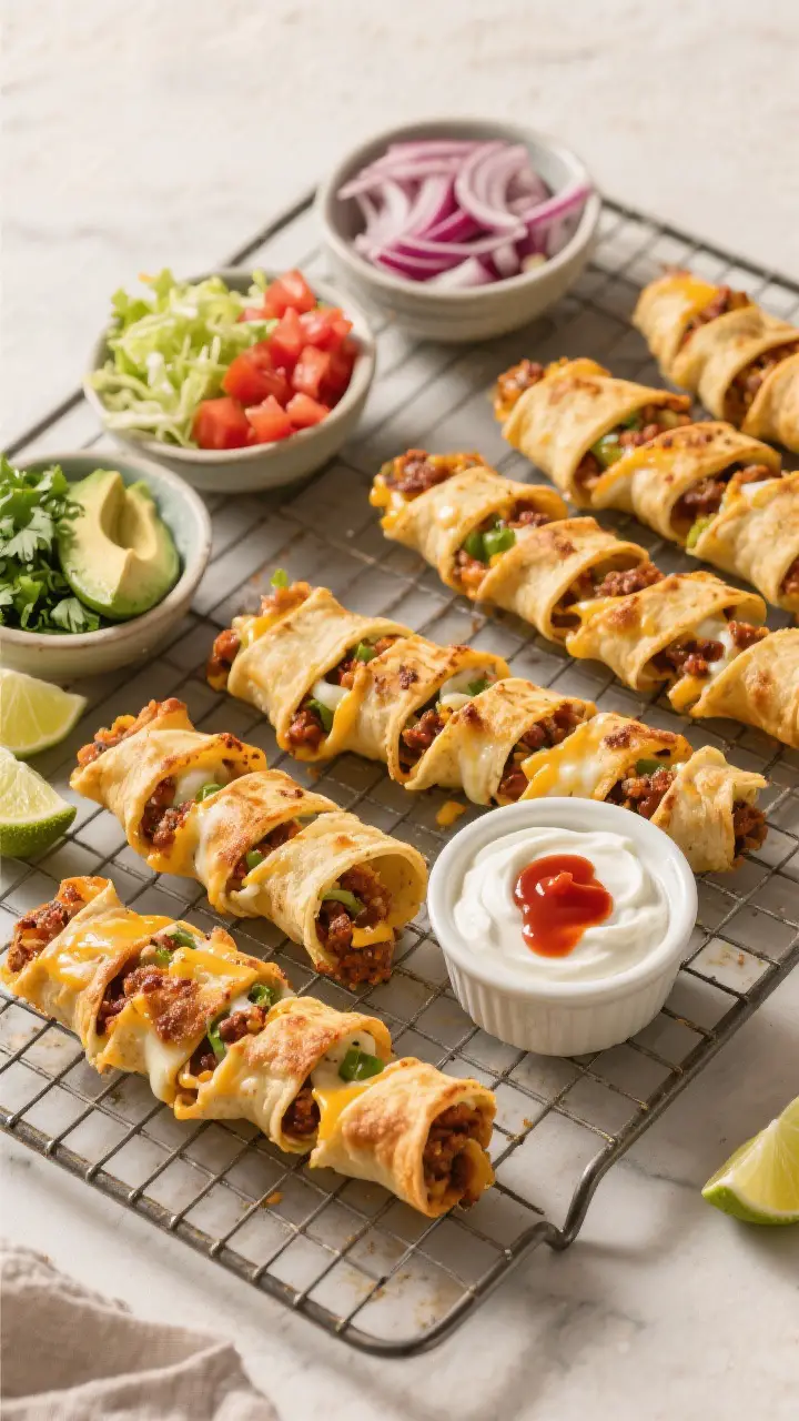 Tasty top view: Overhead shot of sliced Taco Twists arranged on a wire rack just after cooking to ke