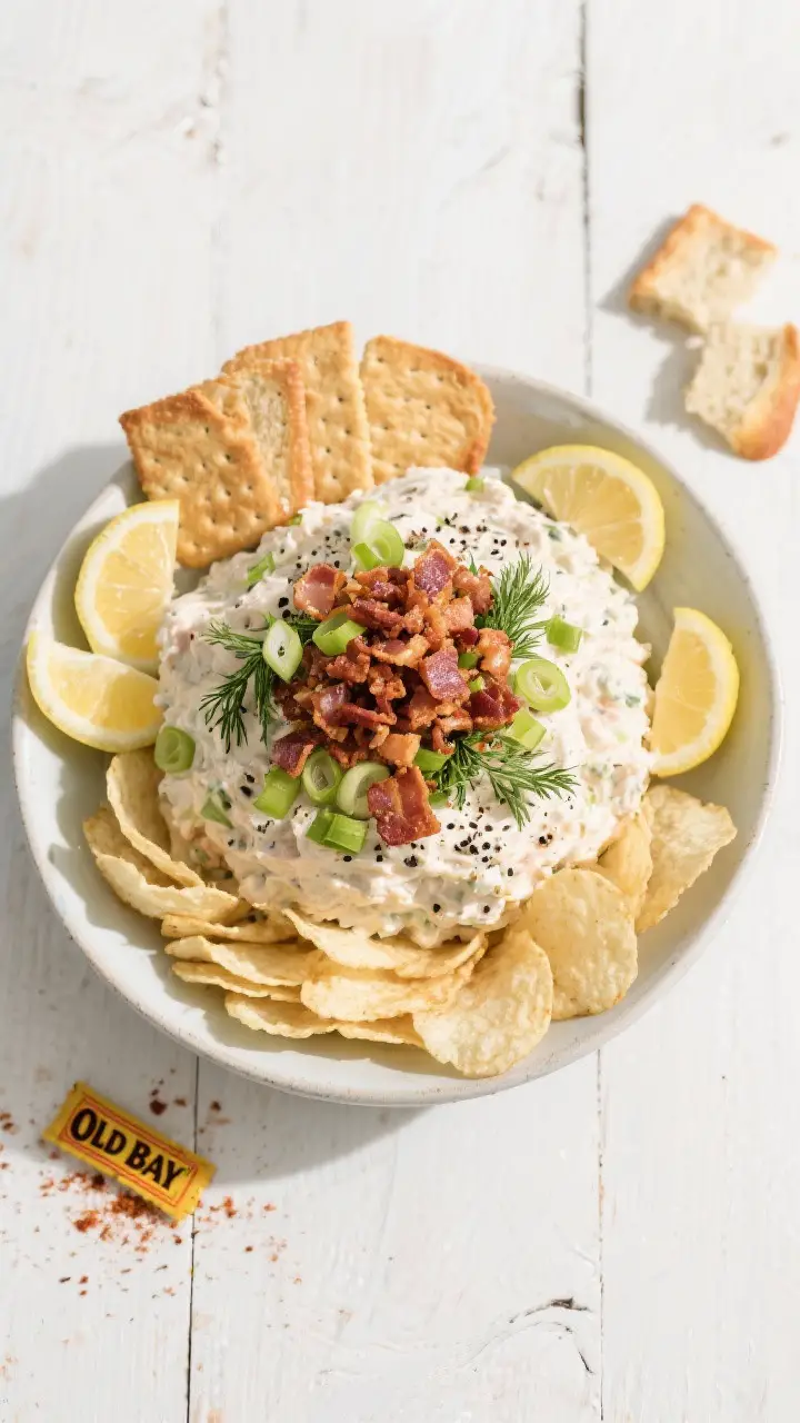 Tasty top view: Overhead shot of the fully assembled and chilled Clam Bake Fluff in a wide, shallow 