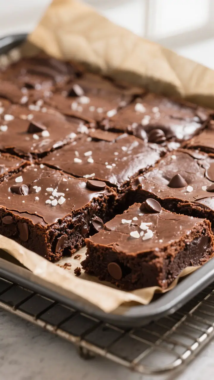 Close-up detail: Freshly baked double fudge brownies just out of the pan with a crackly, glossy top