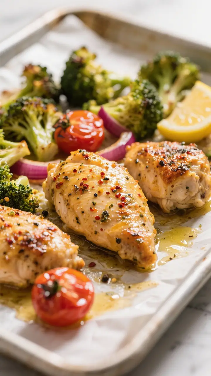 Close-up detail: Golden-brown ranch-seasoned chicken pieces nestled beside roasted broccoli florets 