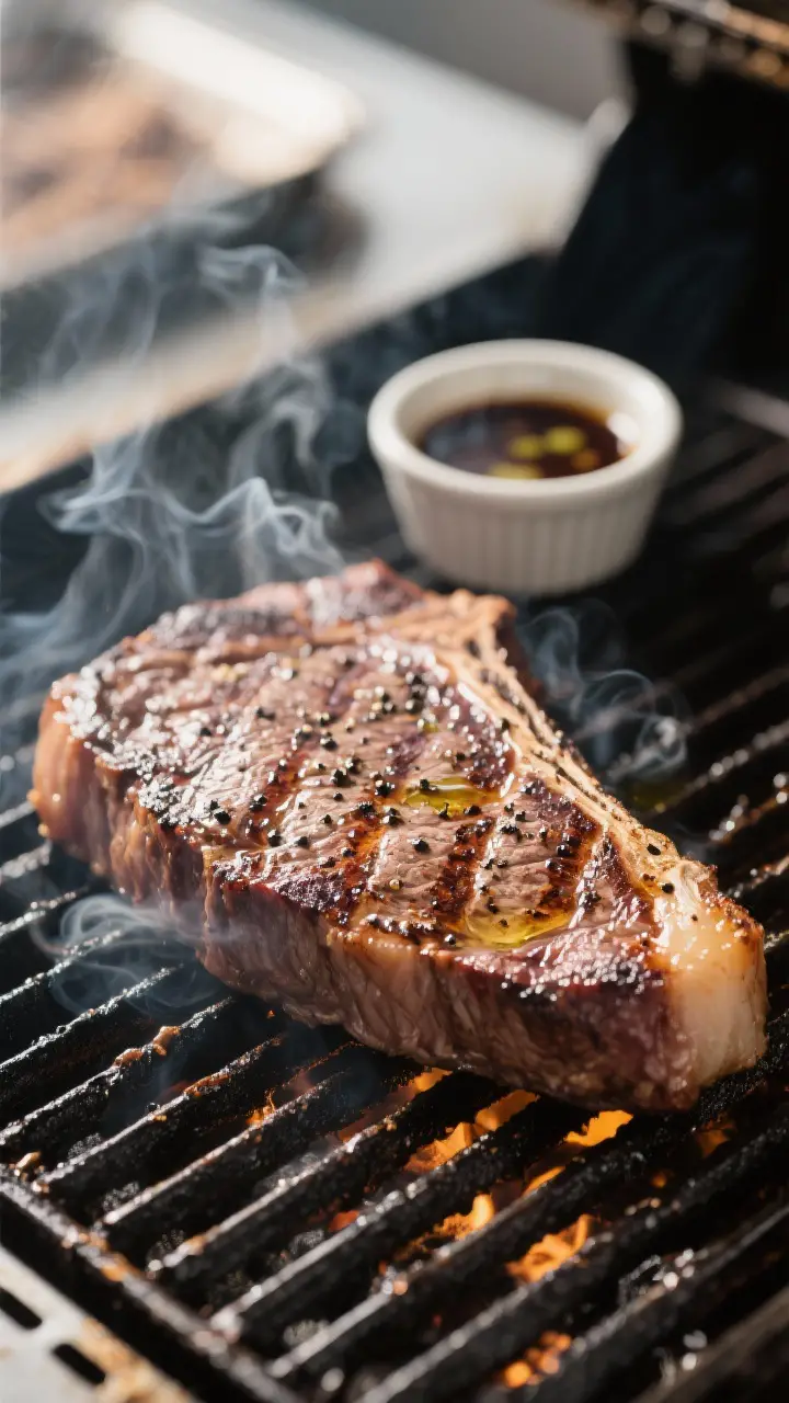 Cooking process – Grilled steak on hot grates: Medium-high grill with a 1-inch-thick flank or skir