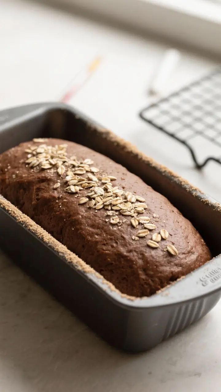 Cooking process: The shaped Outback bread dough after the second rise in a 9x5-inch loaf pan, seam-s