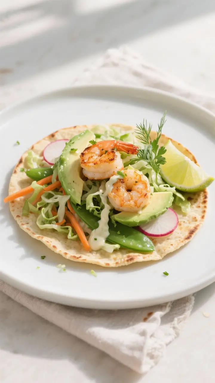 Final dish, beauty plate: Warm corn tortillas folded with a generous layer of crisp spring slaw (gre