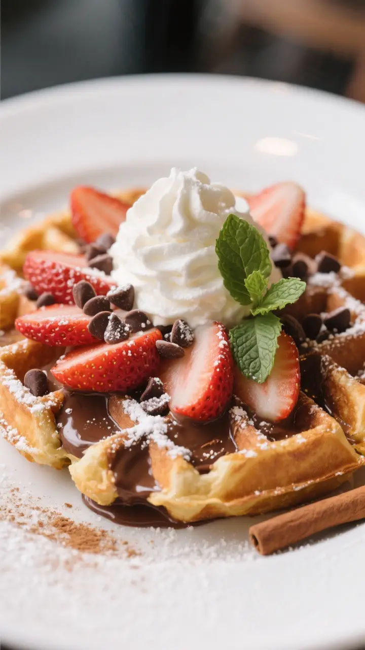 Final dish presentation: Bakery-worthy “Chocolate Berry Bliss” waffle—Nutella spread base, nea