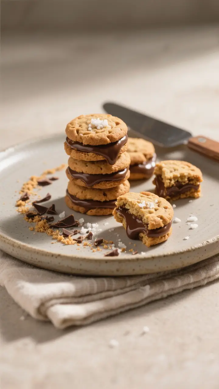 Final dish presentation: Beautifully plated S’mores Cookie Bites stacked on a matte stoneware dess