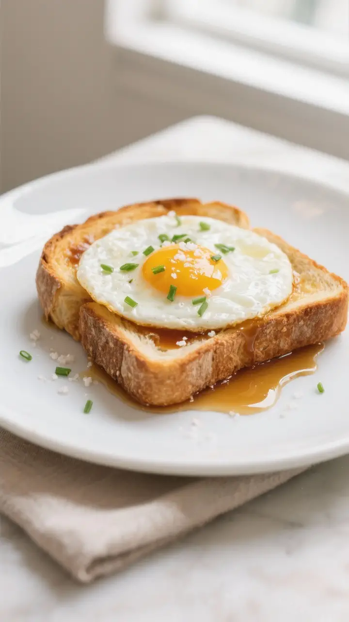 Final dish presentation: Butter-basted fried egg with jammy over-medium yolk served on thick, golden