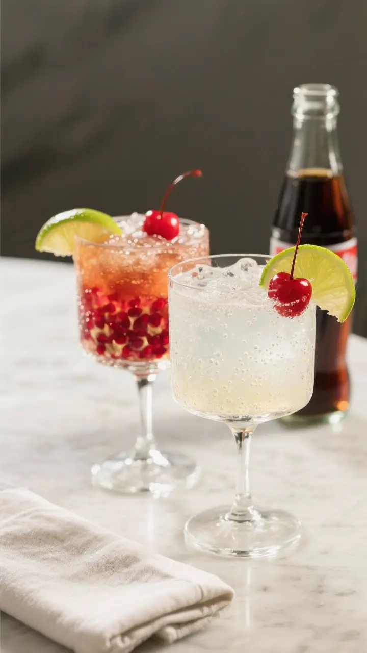 Final dish presentation: Restaurant-quality scene featuring two finished Shirley Temples on a light