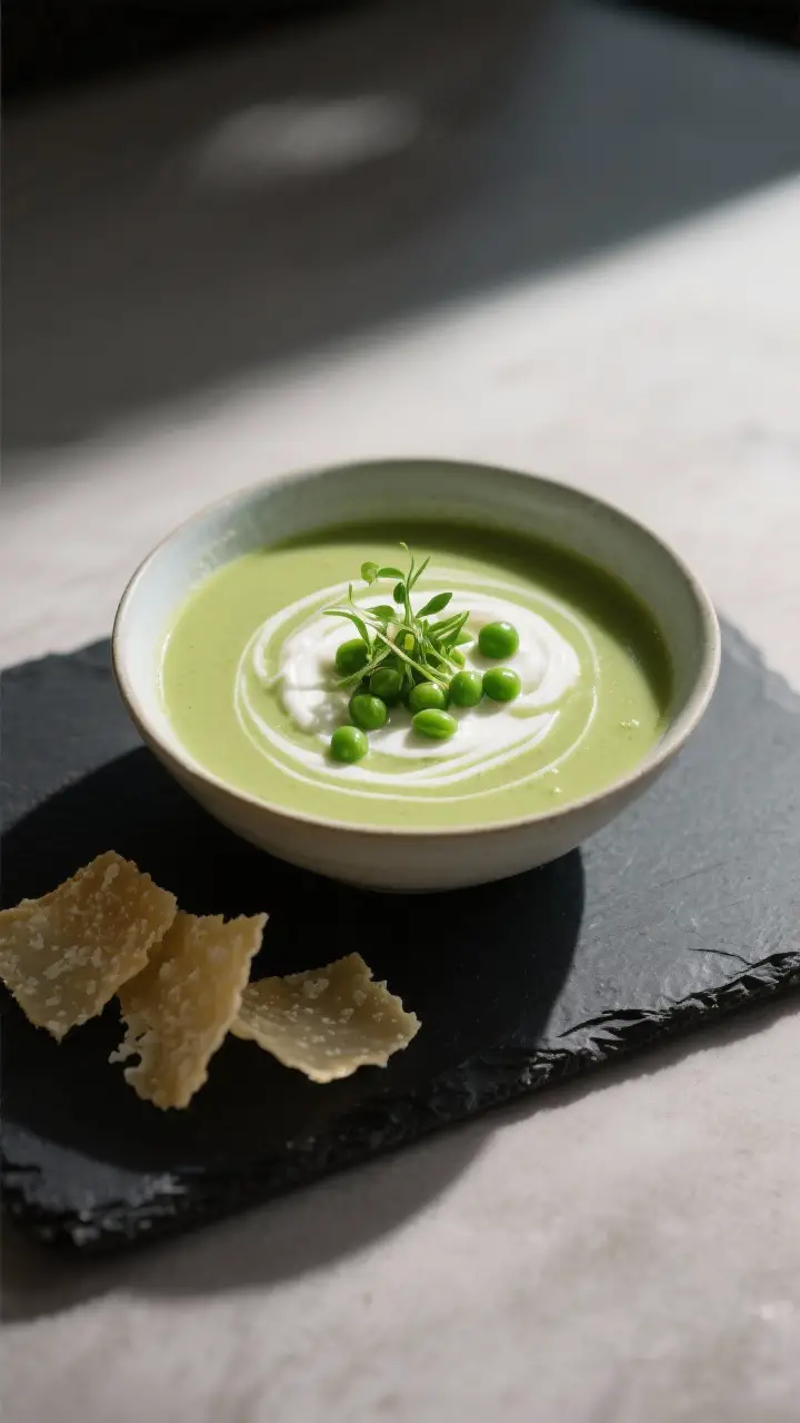 Final plated beauty: Restaurant-quality presentation of Creamy Spring Onion Soup variation—velvety