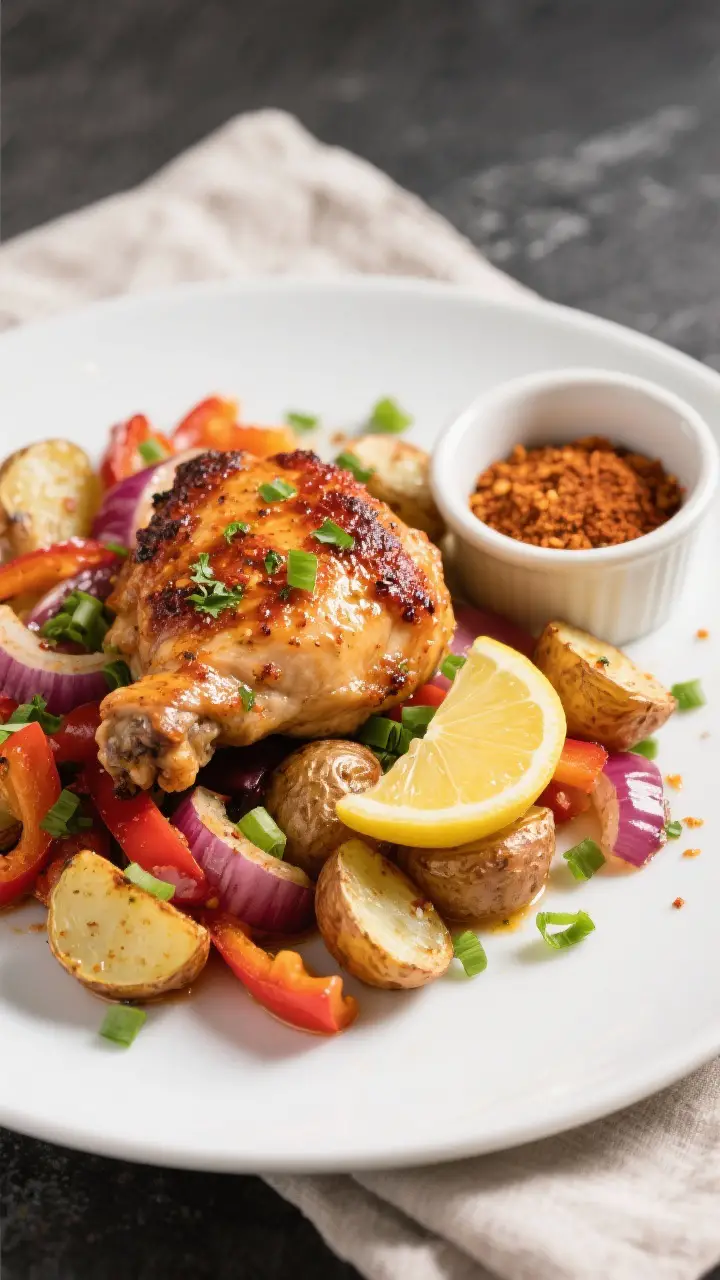 Final plated dish: Restaurant-quality presentation of Sheet Pan Cajun Chicken with Baby Potatoes on 