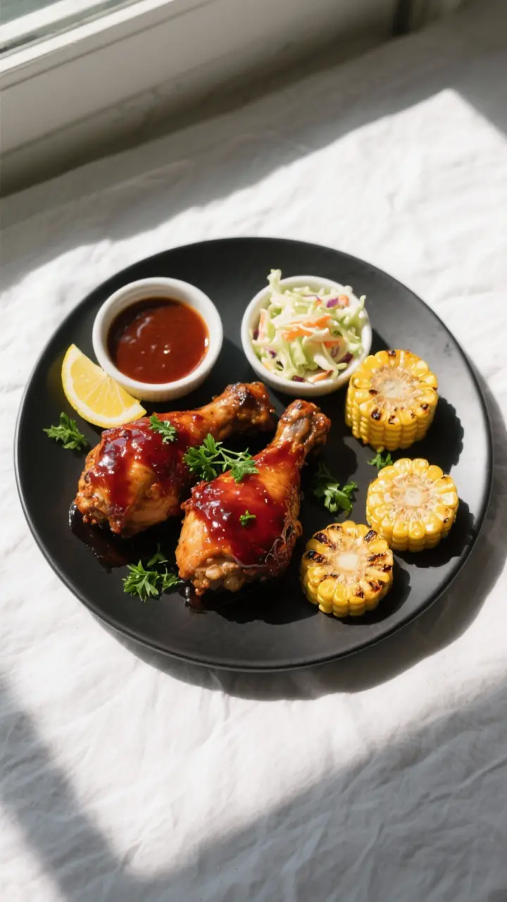 Final plated overhead shot: Tasty top view of smoked chicken thighs finished to 175–185°F with la