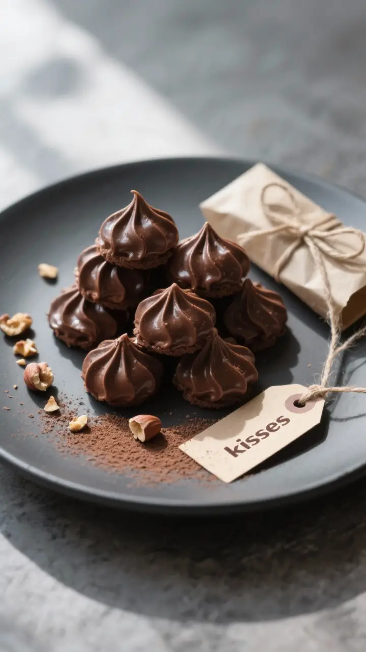 Final plated presentation: Restaurant-quality plate of chocolate meringue cookies styled for gifting