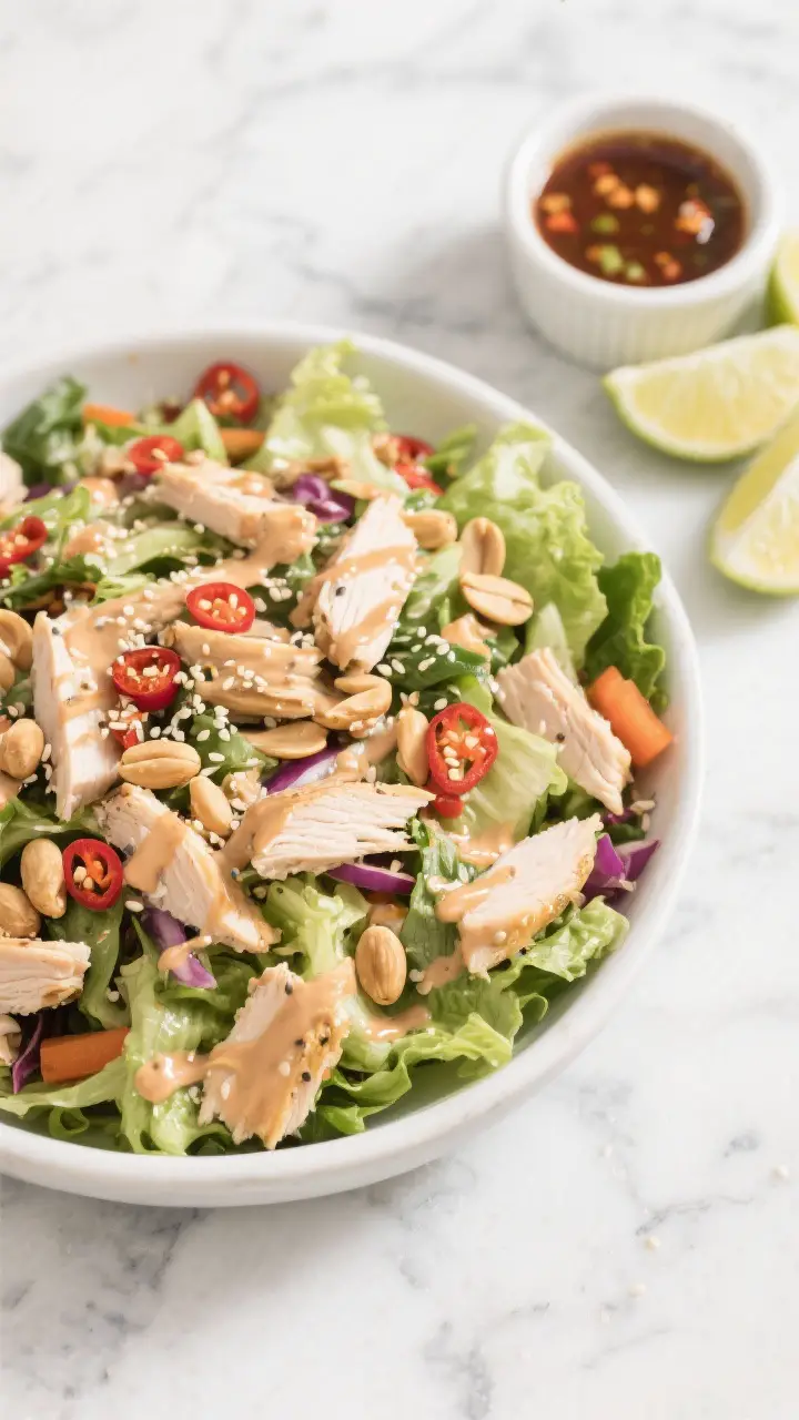 Tasty meal-prep friendly: Overhead shot of the fully assembled salad just tossed—uniform small pie
