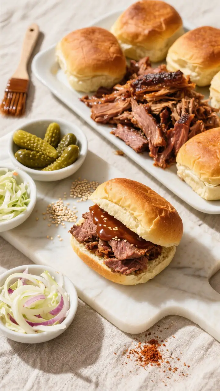 Tasty top-down serving spread: Overhead shot of an assembling station showing several toasted potato