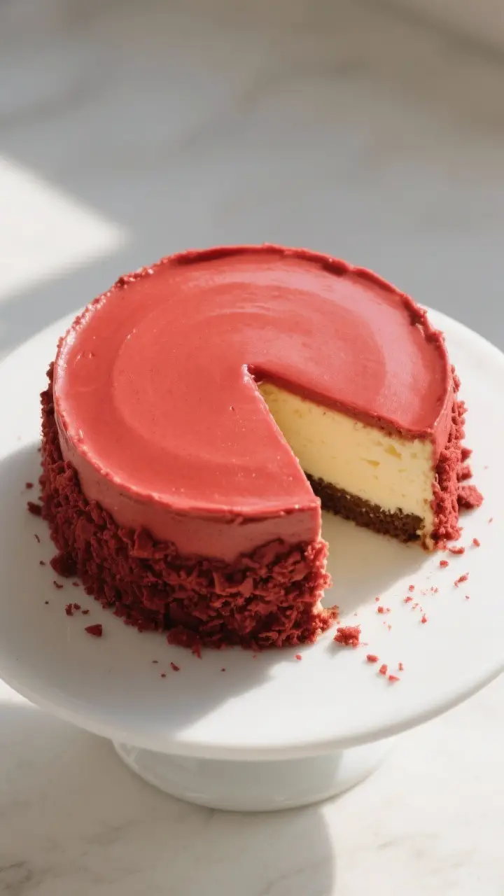 Tasty top view: Final presentation of the whole cake fully frosted with a velvety smooth finish, a r