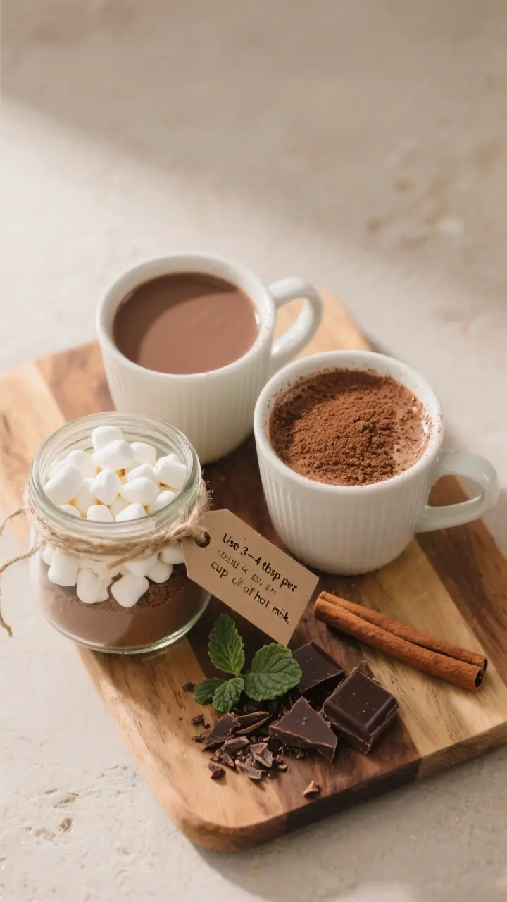Tasty top view: Overhead shot of a gift-ready presentation and serving—two mugs of prepared hot ch