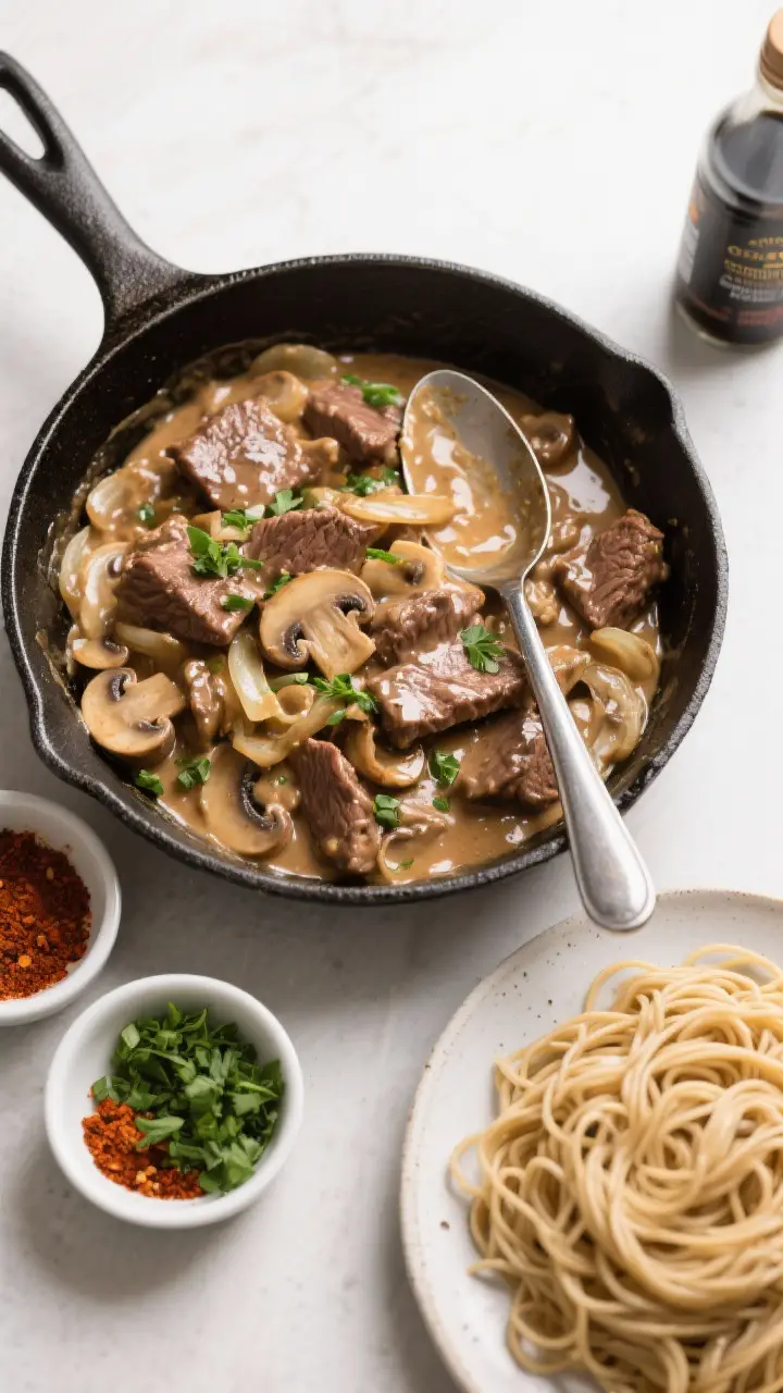 Tasty top view, overhead shot: Overhead of a family-style serving: a large skillet filled with gloss