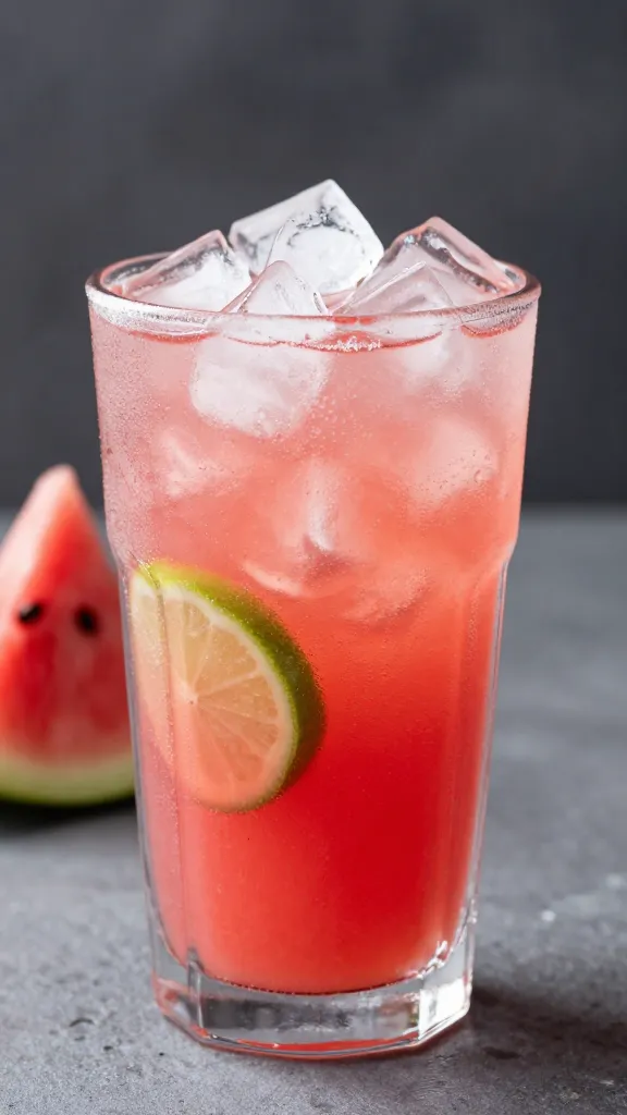 Frosted glass of watermelon-lime agua fresca, crushed ice
