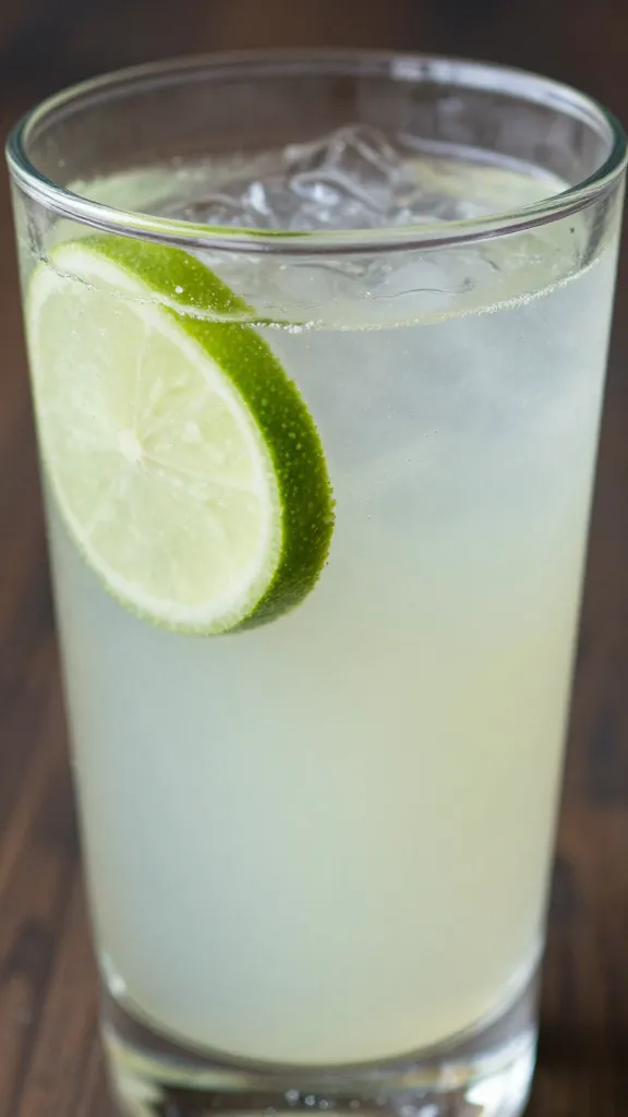 Closeup of cucumber-lime agua fresca in clear tumbler