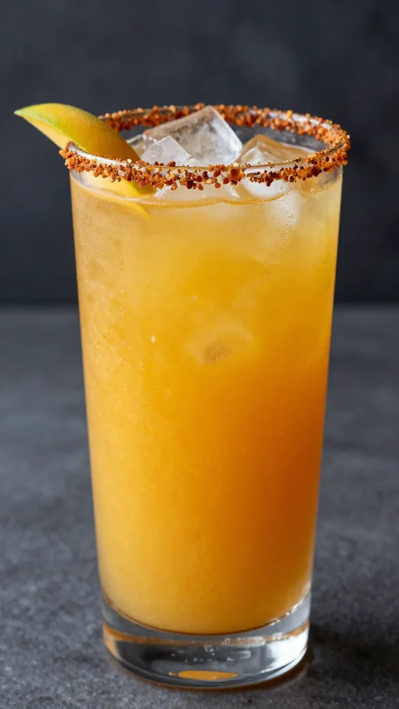 Highball of mango-chile agua fresca, tajín-dusted rim