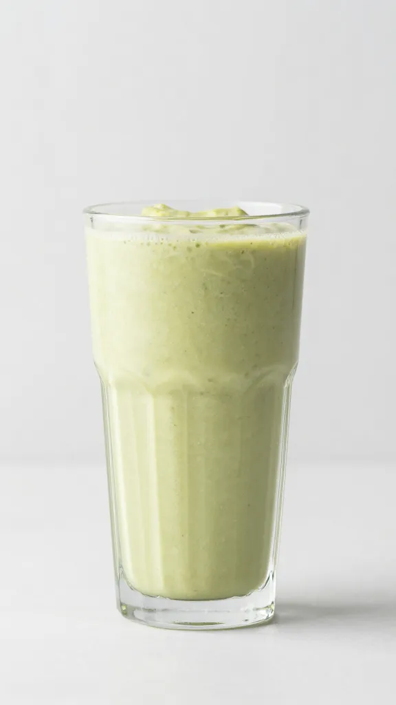 creamy avocado lime smoothie in ribbed tumbler, minimal backdrop