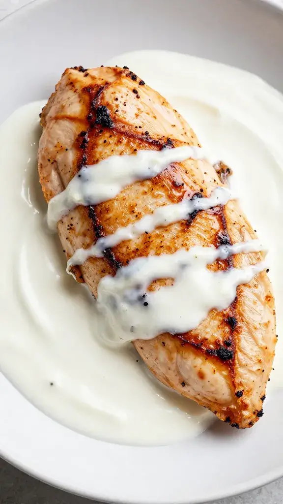 seared chicken breast glazed with yogurt-cream sauce