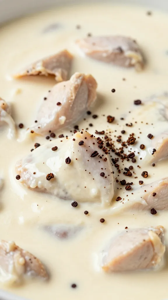 closeup sprinkle of sumac on creamy chicken surface