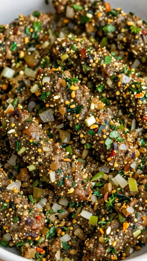 kafta mixture closeup showing parsley, onion, and spices