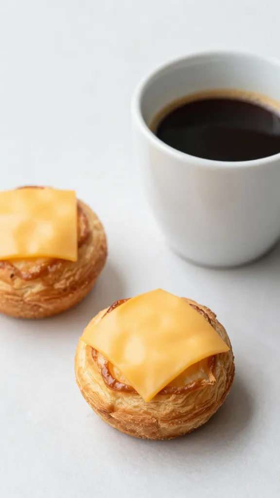 crisp-edged mini cheese danish beside espresso cup