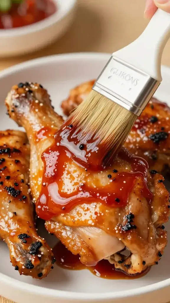 brush glazing gochujang sauce on grilled chicken thigh