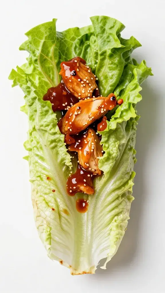 single lettuce wrap with gochujang chicken, tight macro