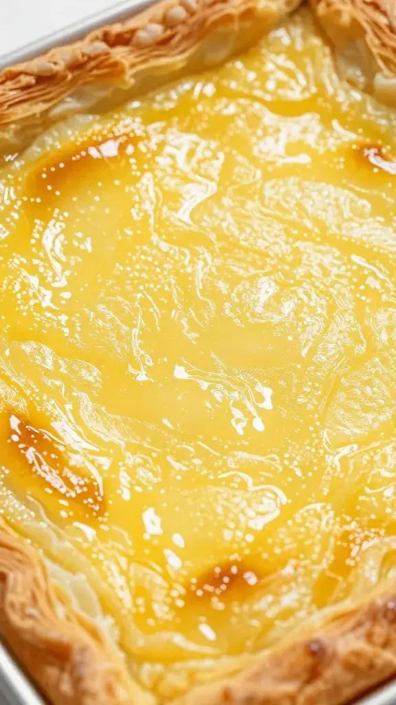 custard-brushed phyllo surface pre-bake, close detail