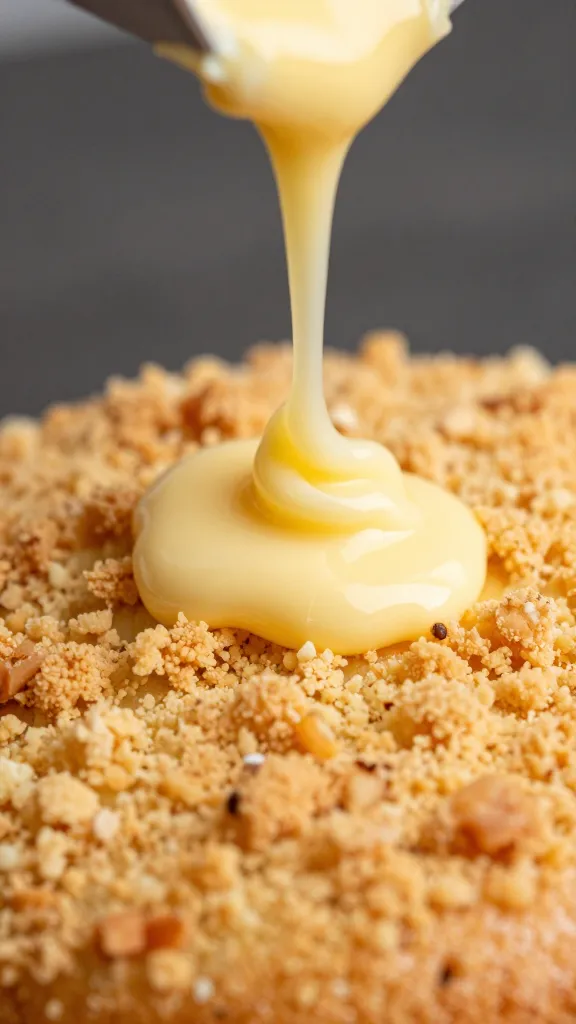 drizzle of melted butter on cake crumb, macro
