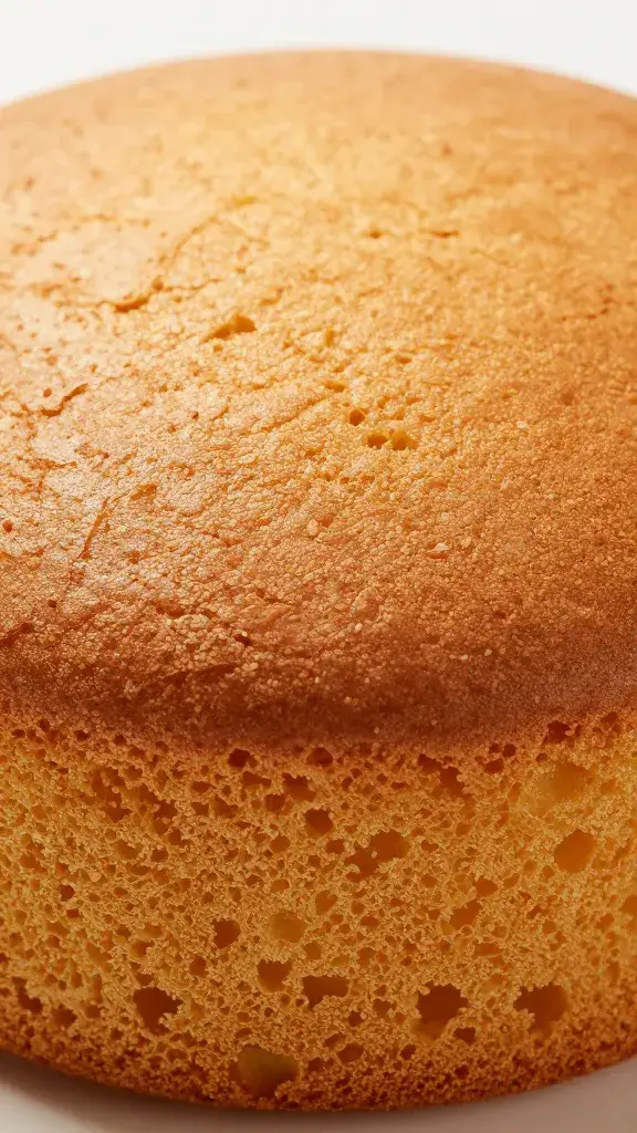 golden-brown sponge crust of cake, tight shot