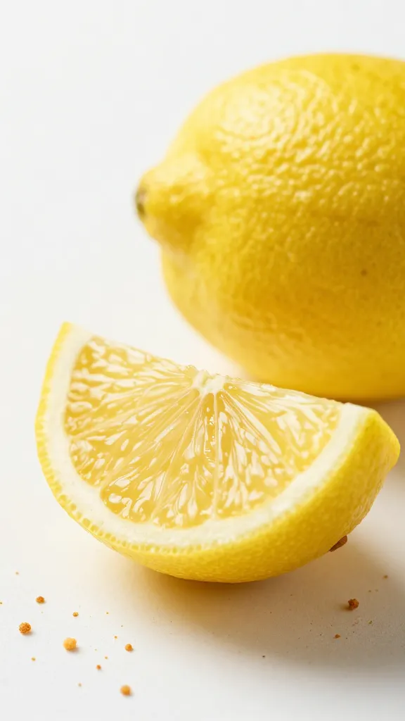 bright lemon wedge beside cake crumb, shallow focus