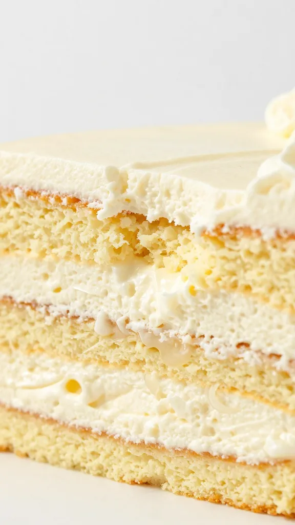 closeup bite mark in cake slice, frosting layers exposed