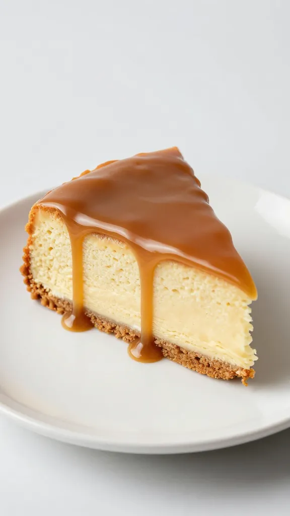 single plate with caramel-dripped cake slice
