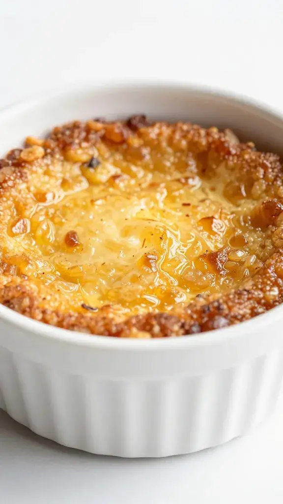 single ramekin sticky toffee pudding, sauce-drenched top