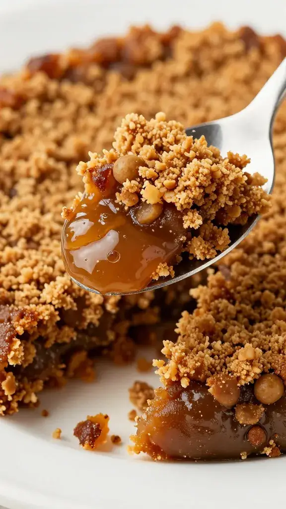 spoonful of sticky toffee pudding showing fudgy crumb