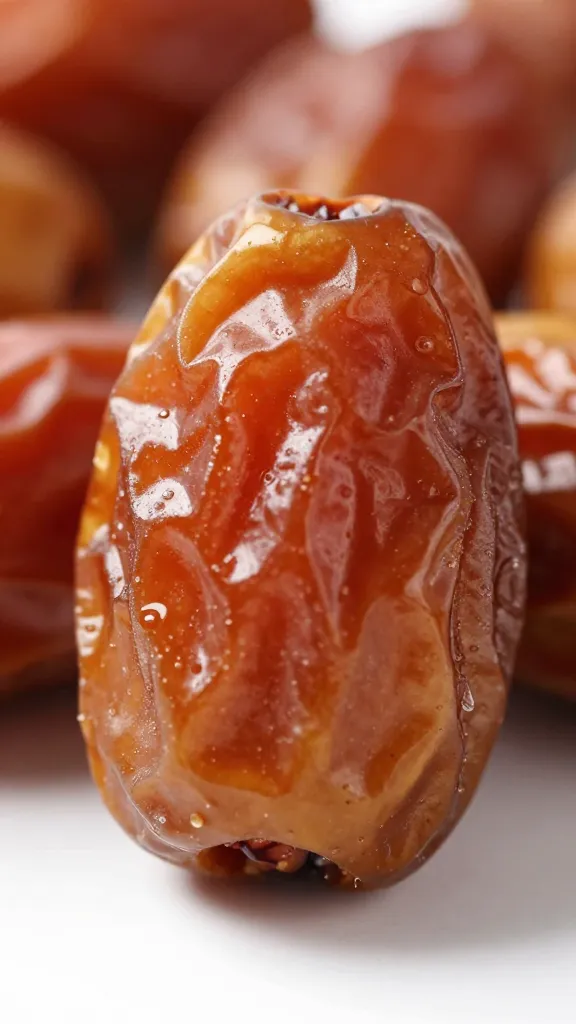 medjool date cross-section, tacky and glistening