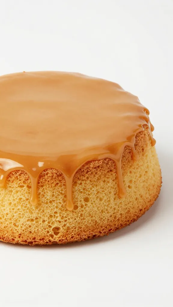 single sponge cake round, soaked with toffee glaze