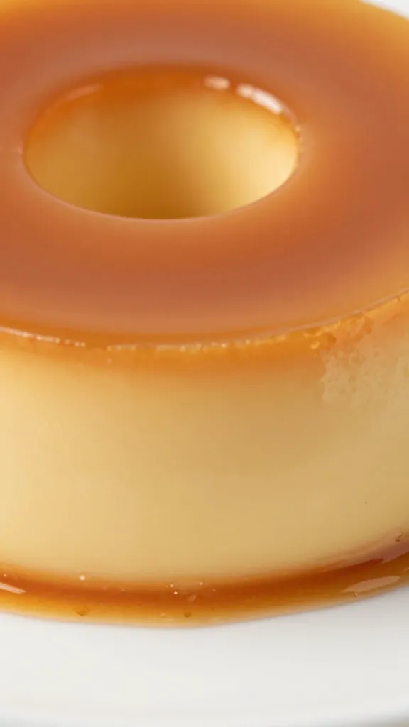 closeup of caramelized pudding edge, sticky sheen