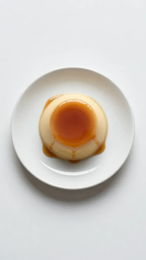 small ceramic plate with pudding and toffee drip trail