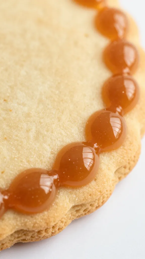 macro of lacy cookie edge with caramel bubbles