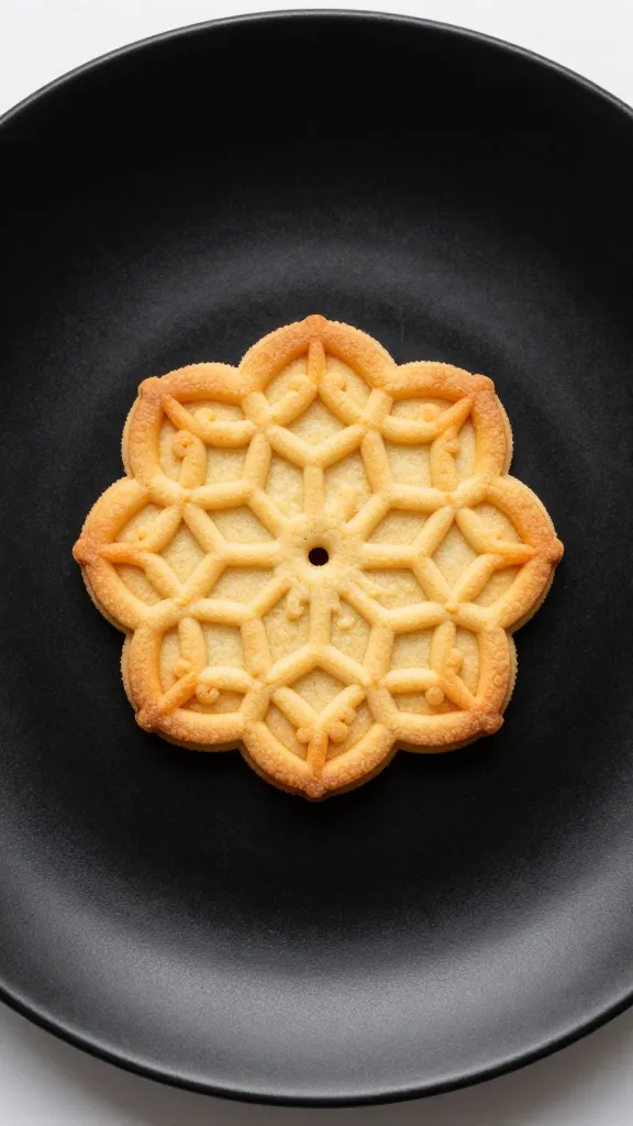 single orange lace cookie on matte black plate
