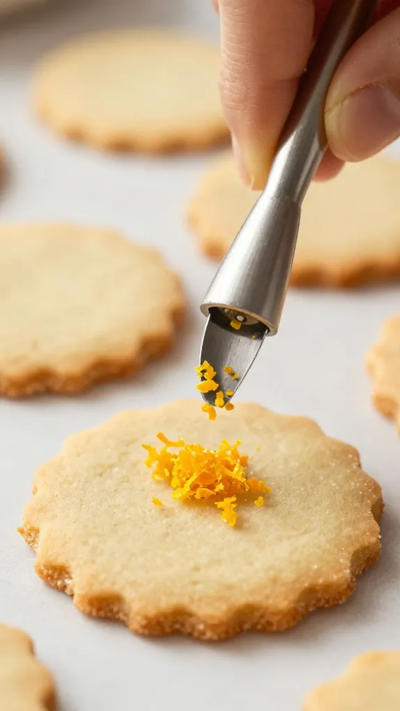orange zest being microplaned over cookie