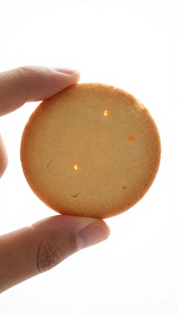 lacy cookie held by fingertips backlit