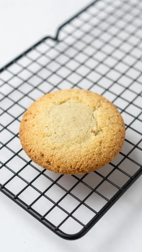 single cookie cooling on wire rack, shallow depth