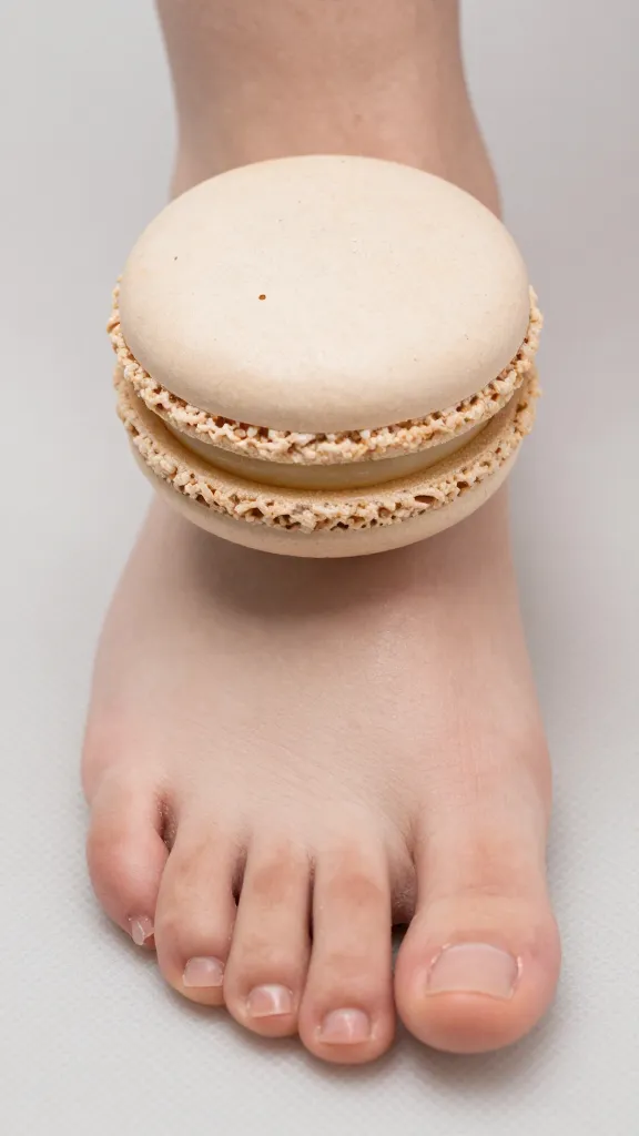 macaron shell with perfect feet on silicone mat, closeup
