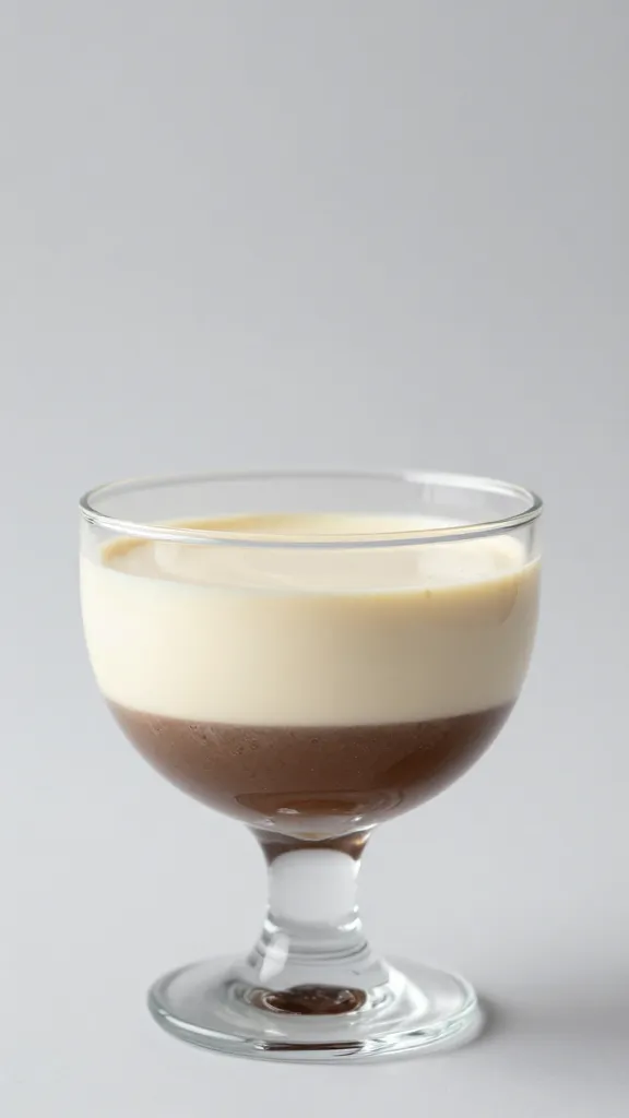 side profile of layered mousse in clear dessert glass